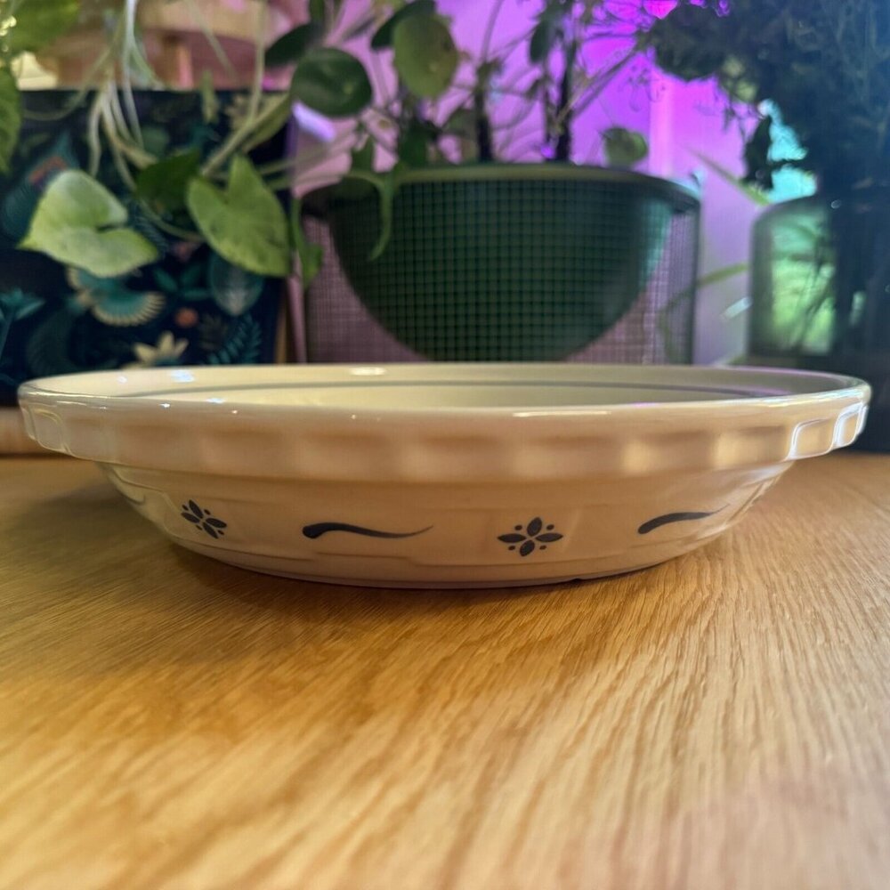 Longaberger Pottery Woven Traditions 20" Deep Dish Pie Plate, Blue, Circa 1991